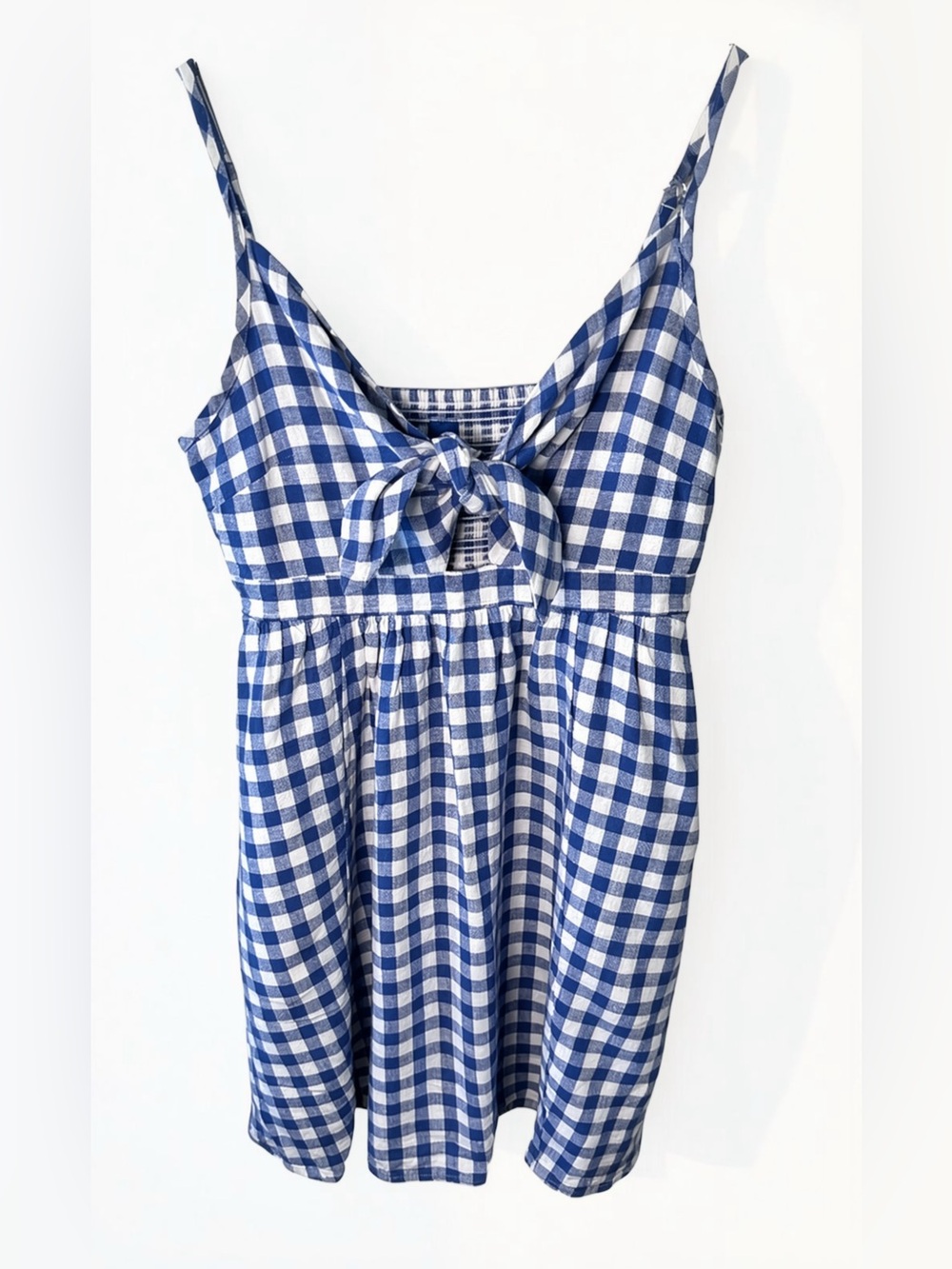 Old Navy Blue Gingham Tie Front Babydoll Mini Dress | Size Medium - Picture 2 of 6